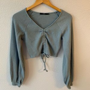 Light blue long sleeve crop shirt